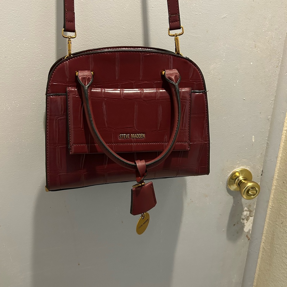 Steve Madden Deep Red Croc-Embossed Satchel